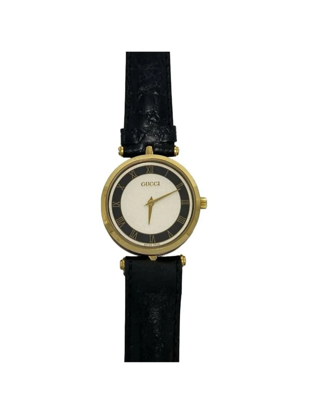 Gucci Vintage Dress Watch Leather Quartz Wrist Black